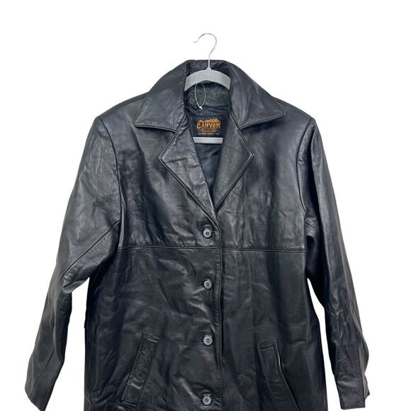 Canyon Outback Mens Lamb Leather Jacket Collared Button Pockets Black Sz L - Picture 2 of 5